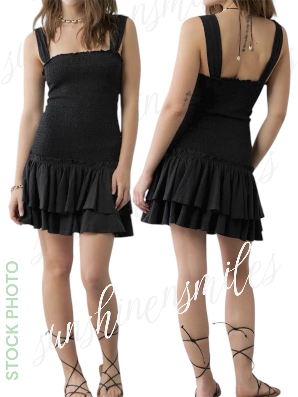 American Eagle AE Sunchaser BLACK Sleeveless Knit Smocked Drop Waist Mini Dress